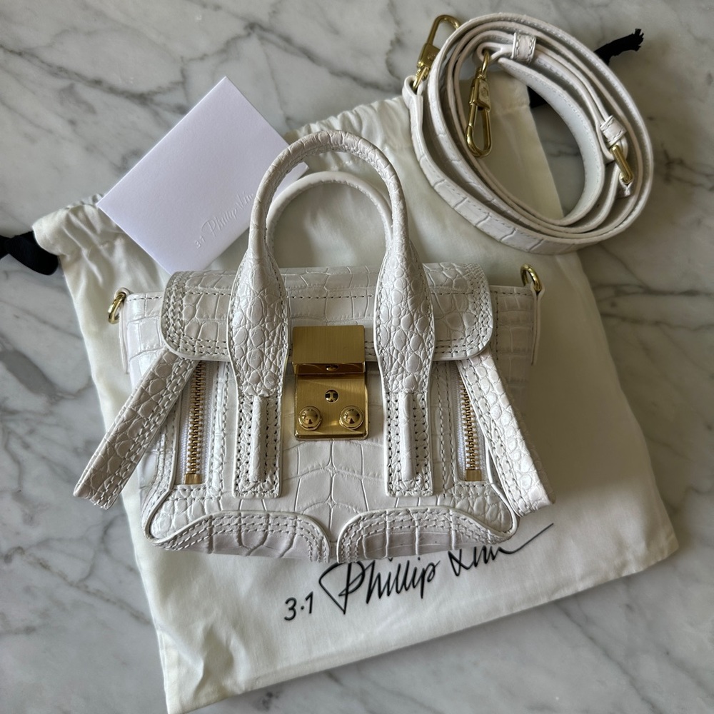 3.1 Phillip Lim Pashli Nano Satchel in Stamped Croc White Leather